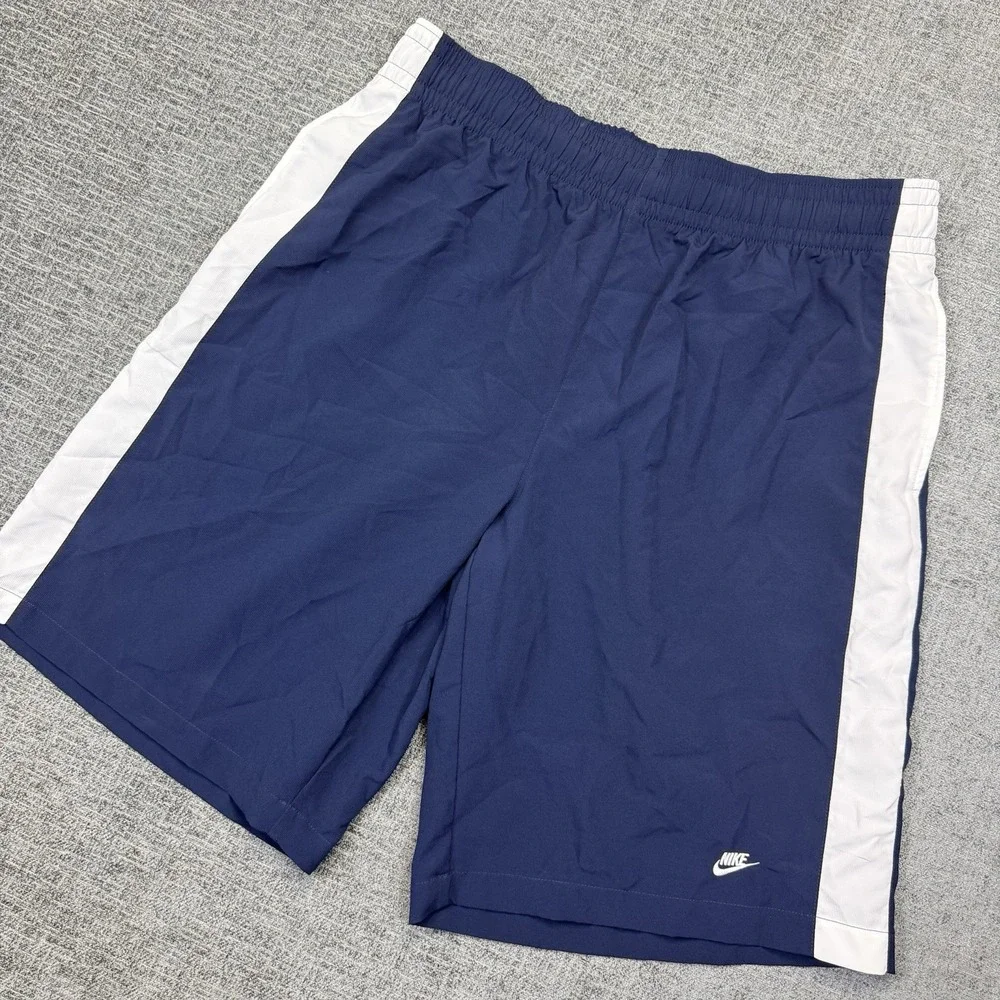 Vintage Nike Basketball Shorts Mens XXL Blue White Baggy Drawstring Silver Tag‎